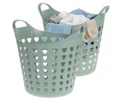 Excellent Houseware Flexibele wasmand - 2x - groen - 26 liter - kunststof - 40 x 41 cm