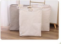 1 x Draagbare, opvouwbare, waterbestendige stoffen opbergmand voor de badkamer (wasmand) — Wit (40 x 27 x 53 cm) — thumbnail 4
