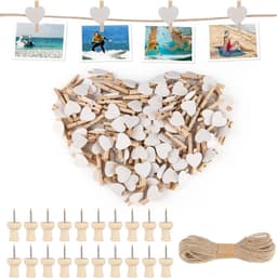 100 stuks Hartvormige Wasknijpers Set met Jute Koord en Beeldnaalden voor Foto's en Decoratie — thumbnail 1