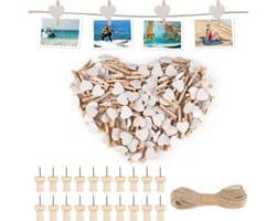 100 stuks Hartvormige Wasknijpers Set met Jute Koord en Beeldnaalden voor Foto's en Decoratie