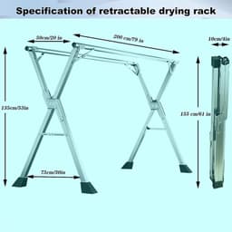 Droogrek Staand - Wasdroger Rek - Kleding Drogen - Opvouwbaar Roestvrij Staal - 200cm Hoog — thumbnail 2