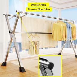 Droogrek Staand - Wasdroger Rek - Kleding Drogen - Opvouwbaar Roestvrij Staal - 200cm Hoog — thumbnail 3