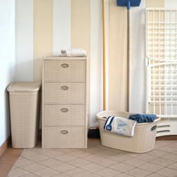 Wasmand Set - Wasverzamelaar Deksel - Kleine Ruimtes - Ventilatie Gaten - 36 Liter 3 Stuks - Beige Rotanlook — thumbnail 3