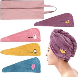5-delige set koraalfluwelen haarhanddoeken en waszak - absorberende badmutsen met sneldrogend effect, badaccessoires — thumbnail 1