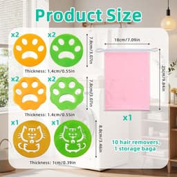 Huisdierhaarverwijderaar set - 10 siliconen pluisverwijderaars met waszak - katten- en hondenhaar verwijderaar - herbruikbaar - voor kleding, beddengoed, dekens. — thumbnail 3