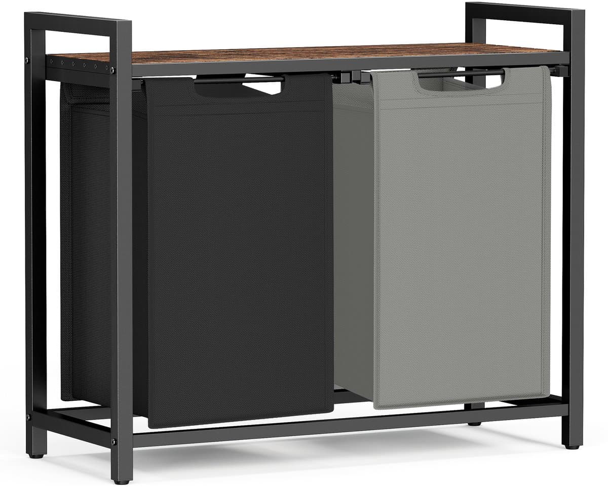 VASAGLE BLH201X01 - Wasmand met 2 Vakken - Afneembare Oxford Stof Zak - Met Opbergrek en Metalen Frame — afbeelding 1