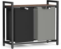 VASAGLE BLH201X01 - Wasmand met 2 Vakken - Afneembare Oxford Stof Zak - Met Opbergrek en Metalen Frame