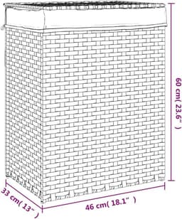 Wasmand met deksel - Wasbak rieten mand - Kleding sorteren - Opvouwbaar ontwerp - 46x33x60 cm - Donkerbruin — thumbnail 3