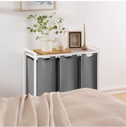 DnA® Wasmand 3 Vakken - Wasmand - Wassorteerder - Wasmand Met Deksel - Grijs/Wit - 36cm x 86cm x 73cm — thumbnail 2