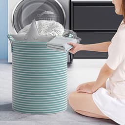 Wasmand Opbergmand Opvouwbaar - Set van 2 - XXL Formaat - Stoffen Wasmand - Voor Wasgoed Speelgoed en Kleding - Groen Gestreept — thumbnail 4