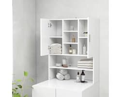 Wasmachinekast Bovenkast - Badkamer Opberger - Ruimte Besparen - 9 Vakken 2 Deuren - 70x25x90 cm - Wit