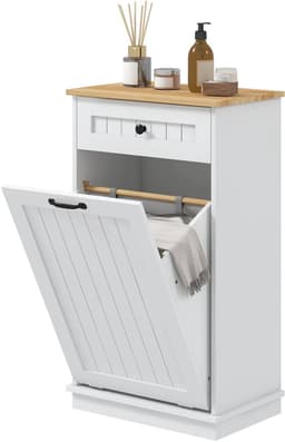 Badkamermeubel – Badkamerkast – Wasmand Meubel – Opbergmeubel – 54,5 Liter Wasmand – Gelakt MDF – Antislipvoetjes — thumbnail 1
