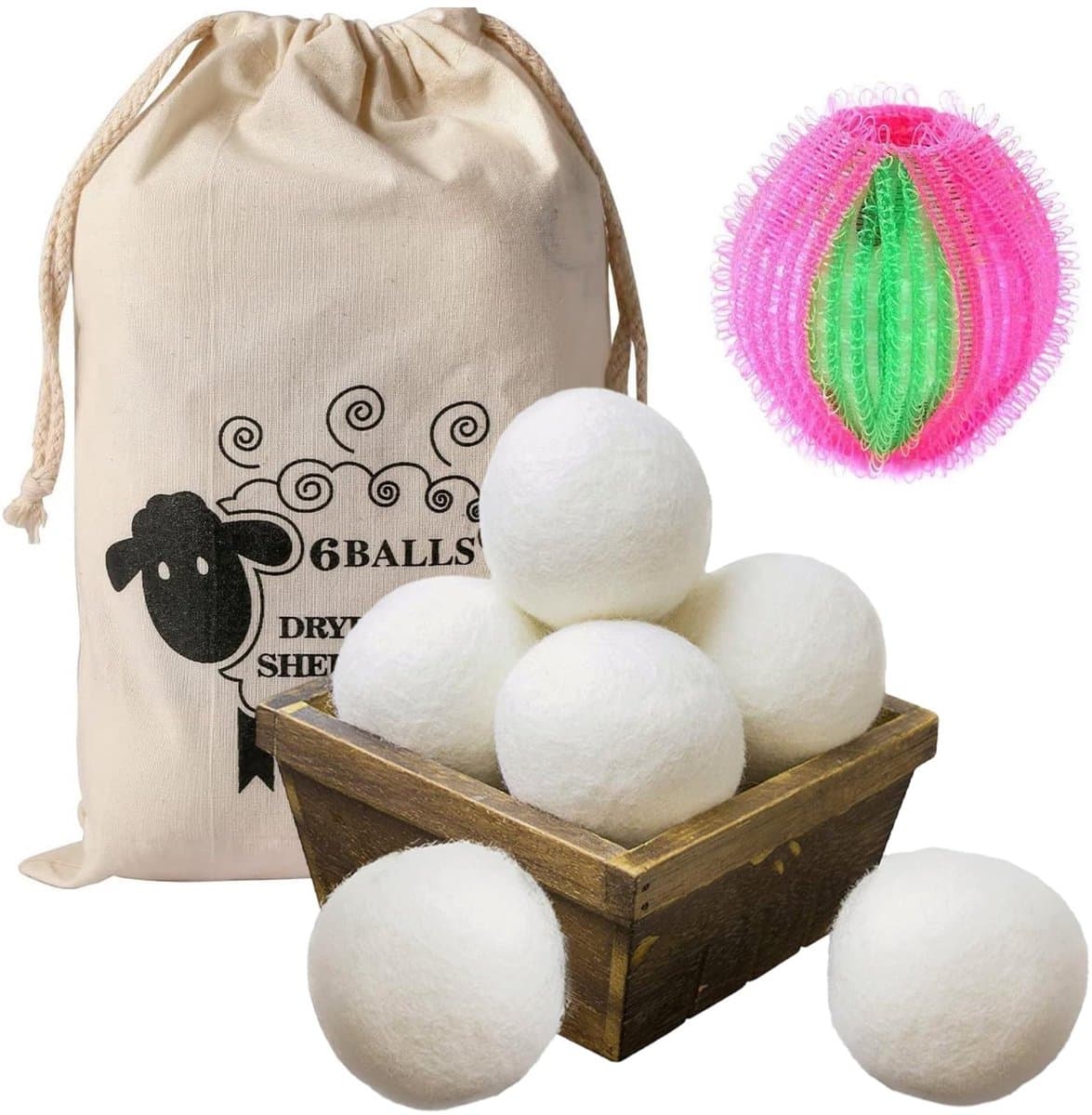 Dailygoods - Set van 6 Natuurlijke Wol Drogerballen van 6 cm — afbeelding 1