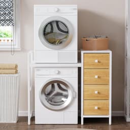 Wasmachinekast Met Lades - Opbergrek - Ruimte Optimaliseren - Moderne Scandinavische Stijl - 112x64x108 cm - Wit — thumbnail 4