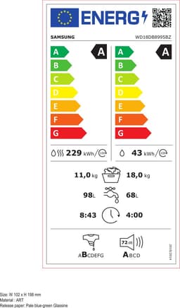 Samsung WD18DB8995BZ/T2 vrijstaande was-droogcombinatie - 18 kg wassen 11 kg drogen - AI Ecobubble - SmartThings - Bespoke Design — thumbnail 2
