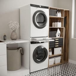 Tussenstuk Wasmachine Droger - Stapelkit Plateau - Ruimte Besparen - Met Uittrekbaar Rek - 55 cm Diep - Wit — thumbnail 3