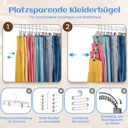 Dailygoods- Kleerhanger 20 stuks - Antislip Kledinghanger - Draagbare Wasknijpers - Roestvrij Staal - 360° Draaibare Haak - Verstelbare Rubberen Clip — thumbnail 3