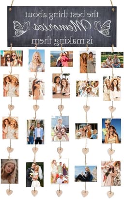 Fotohouder met wasknijpers, 6 touwen van 90 cm + 10 clips + 5 harten, licht en robuust, verstelbare ophanging - ShopVlot — thumbnail 1