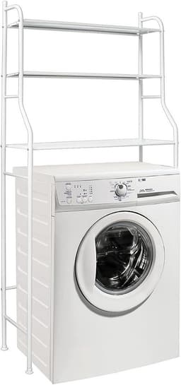 Shelf over washing machine for storage, laundry cabinet with 3 shelves, side cabinet, organizer made of metal, white, for pantry (rectangular washing machine) — thumbnail 1