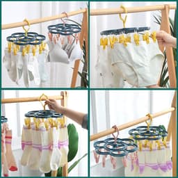 Roellgs 2 sock dryer with 16 pegs, rotatable drying rack with windproof hooks, laundry rack for socks, underwear and baby clothes (yellow) — thumbnail 3