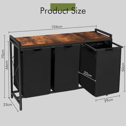 Laundry Basket with 3 Compartments and Shelf - Total Capacity 3 x 50 L - Removable Oxford Cloth Bag - Side Pockets and X-Shaped Holder — thumbnail 5
