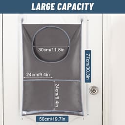 Hanging Laundry Basket Wall Mounted Laundry Bags with Stainless Steel Hooks and Adhesive Hooks - Set of 2, Space Saving Solution for Bathroom Above Door (Grey) — thumbnail 3