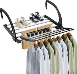 Balkonwasdroger, roestvrij staal, 50 cm, balkondroger, inklapbaar, hangdroger, wasrek, wanddroger, radiator, zwart, hangwasdroger, washanger, balkon, droger voor binnen en buiten — thumbnail 1