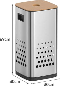Luzzo® RVS wasmand Glanzend Verchroomd 50 liter met Bamboo Deksel — thumbnail 5