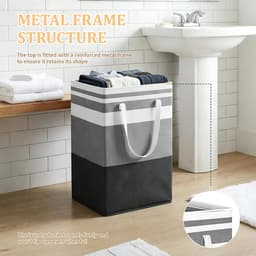 75L, katoen en linnen wasmanden met handgrepen voor slaapkamers, badkamers, woonkamers, opvouwbare wasmand voor huishoudelijke artikelen, kleding, speelgoed, zwartgrijze strepen, waterdichte — thumbnail 5