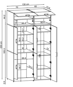 Roomart DORA-II Wasmachine Ombouwkast 130x230 cm met Opzetkast - Antraciet Eiken — thumbnail 2