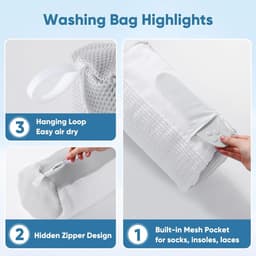 2 stuks Schoenwaszak Wit, herbruikbaar wasnet voor schoenen met verstelbare houder en rits, geschikt voor wasmachine — thumbnail 4