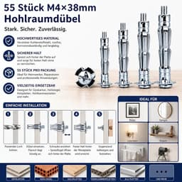 55 stuks holle holle pluggen metaal M4 x 38 mm holle wandpluggen — thumbnail 5