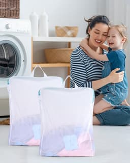 Wasnet voor de wasmachine - Mesh waszak met handvat en rits voor ondergoed en blouses - Set van 2, 40 x 50 cm, ideaal voor delicate kledingstukken en bescherming tijdens het wassen — thumbnail 3