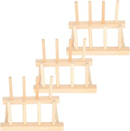 3Set Houten Bordenrek Stand, Keukengerei Kom Schotel Afdruiprek Houten Plank Woondecoratie voor Aanrecht — thumbnail 4