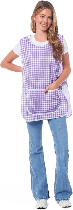 Geruite damesschort met biezen en tabardschort, overall, voorzak, stijlvolle tabellen voor vrouwen, casual schorten voor vrouwen, om te gebruiken in huis, keuken, restaurants, coffeeshops, gemaakt in — thumbnail 5