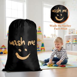 Set van 3 Waszakken met Trekkoord, 120L, Grote Capaciteit voor Kleding, Speelgoed en Dekens, Donkergrijs, Blauw en Zwart — thumbnail 4