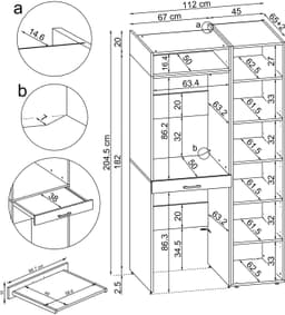 Roomart DUO-I Wasmachine Ombouwkast 112x205 cm - met Hoge Kast 45 en Uittrekblad - Wit — thumbnail 4