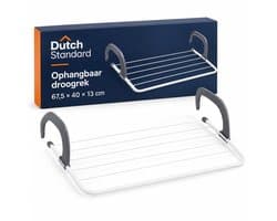 Dutch Standard Ophangbaar Droogrek - 67,5 x 40 x 13 cm - Inklapbaar - Voor Radiator, Deur en Balkon - Wit/Grijs