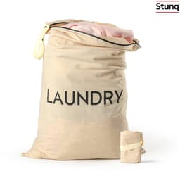 Stunq® Opvouwbare Katoenen Waszak met Rits en Draaghengel – Naturel, Waterafstotend en Schimmelwerend — thumbnail 1