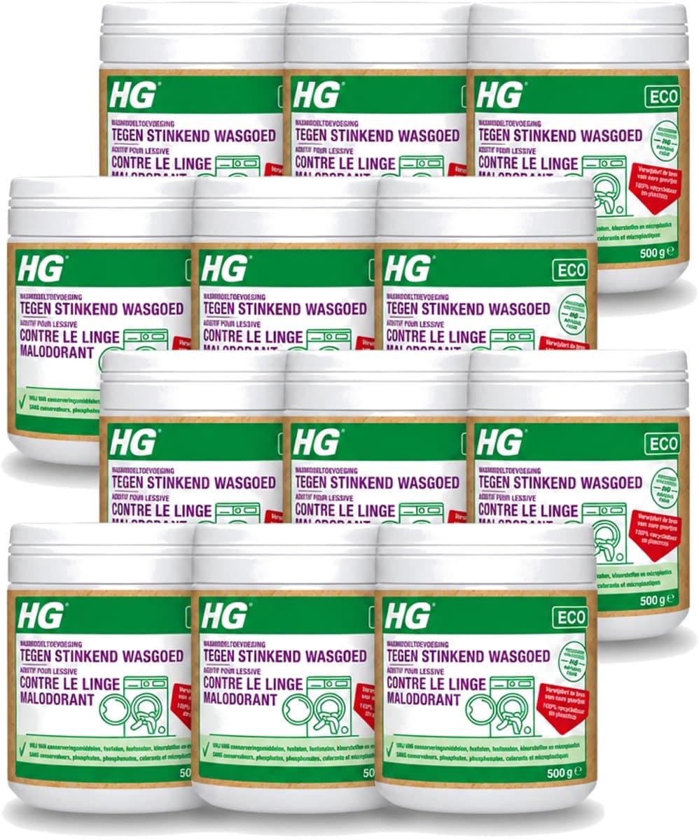 12 x HG ECO - Wasmiddeltoevoeging Tegen Stinkend Wasgoed - Effectieve Formule - 16 Wasbeurten - 500 g - Voordeelverpakking - 12 stuks — afbeelding 1