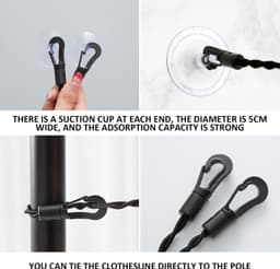 Dailygoods- Reiswaslijn Uittrekbaar 1,2 m - 2,8 m Rekbaar - 4 Roestvrijstalen Clips - Draagbaar - Reisaccessoires - Geschikt voor Outdoor Camping - Wa — thumbnail 5