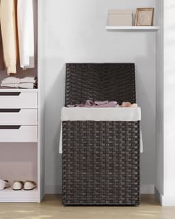 Unyqoos® Grote opvouwbare wasmand van synthetisch rotan met deksel en handgrepen — thumbnail 2
