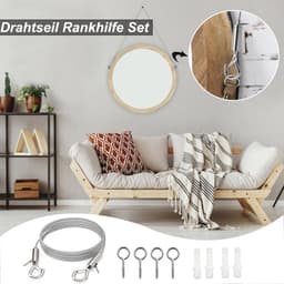 Ronte - Draadkabelset voor rankrooster met haken - Roestvrij staal - 5 touwen - Tenttouw - Waslijn - Gordijntouw - Douchegordijntouw - Zilverkleurig — thumbnail 3