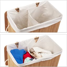 2x wasmand bamboe - 2 vakken - wassorteerder - 95 liter - opvouwbaar - deksel — thumbnail 5