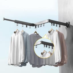 Wandmontage droogrek kledingstang 120 cm uittrekbaar - inklapbaar wasrek met 18 haken - balkon badkamer slaapkamer - 3 vouwarmen — thumbnail 2