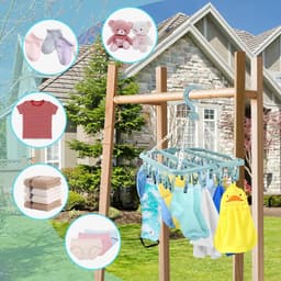 Opvouwbaar wasrek met 32 clips - handig voor sokken en babykleding - blauw — thumbnail 3