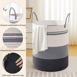 Katoenen Touw Wasmand Extra Groot 45.5cm x 61cm - Opvouwbare Opbergmand met Handvat - Voor Wasgoed, Dekens en Speelgoed - 100L Verloop grijs — thumbnail 5