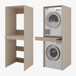 Wasmachinekast Met Plank - Opbouw Kast - Ruimte Besparen - Uittrekbare Werkblad - 187 x 65 cm - Cappuccino — thumbnail 1