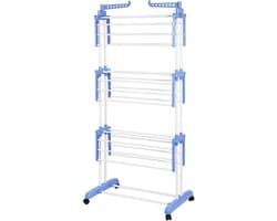 Mobiel Wasrek - Droogtoren Opvouwbaar - Kleding Drogen - Met Zijvleugels - 75 x 64 x 170 cm - Blauw Wit