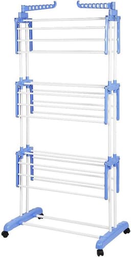 Mobiel Wasrek - Droogtoren Opvouwbaar - Kleding Drogen - Met Zijvleugels - 75 x 64 x 170 cm - Blauw Wit — thumbnail 1